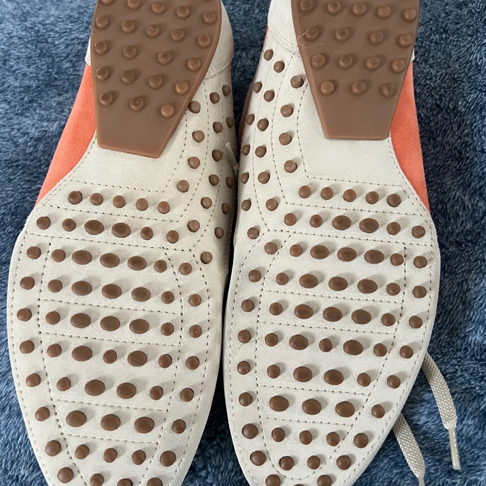 Tod’s Suede Leather Sneakers Beige Coral Lace-Up Italy Size 40 - Picture 3 of 4